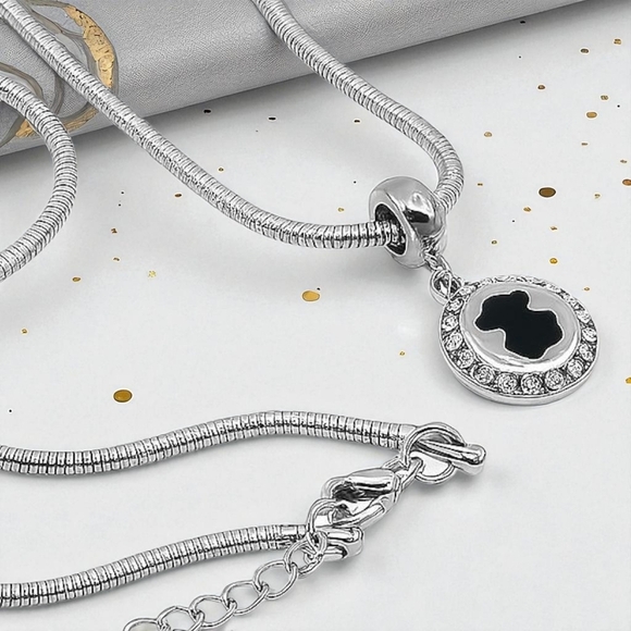 ποΈ 18K Gold Platedβ Stainless Steel Snake Chain Black Bear Charm & Rhinestones - Picture 12 of 16